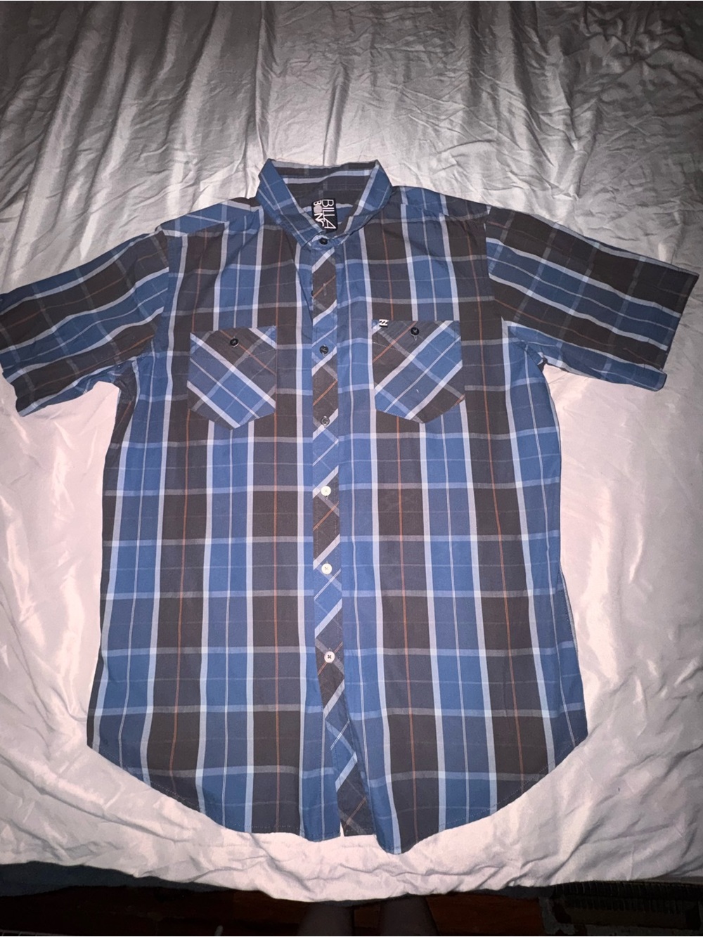Billabong Men’s Blue & Dark Gray Plaid Button-Up Shirt - XL